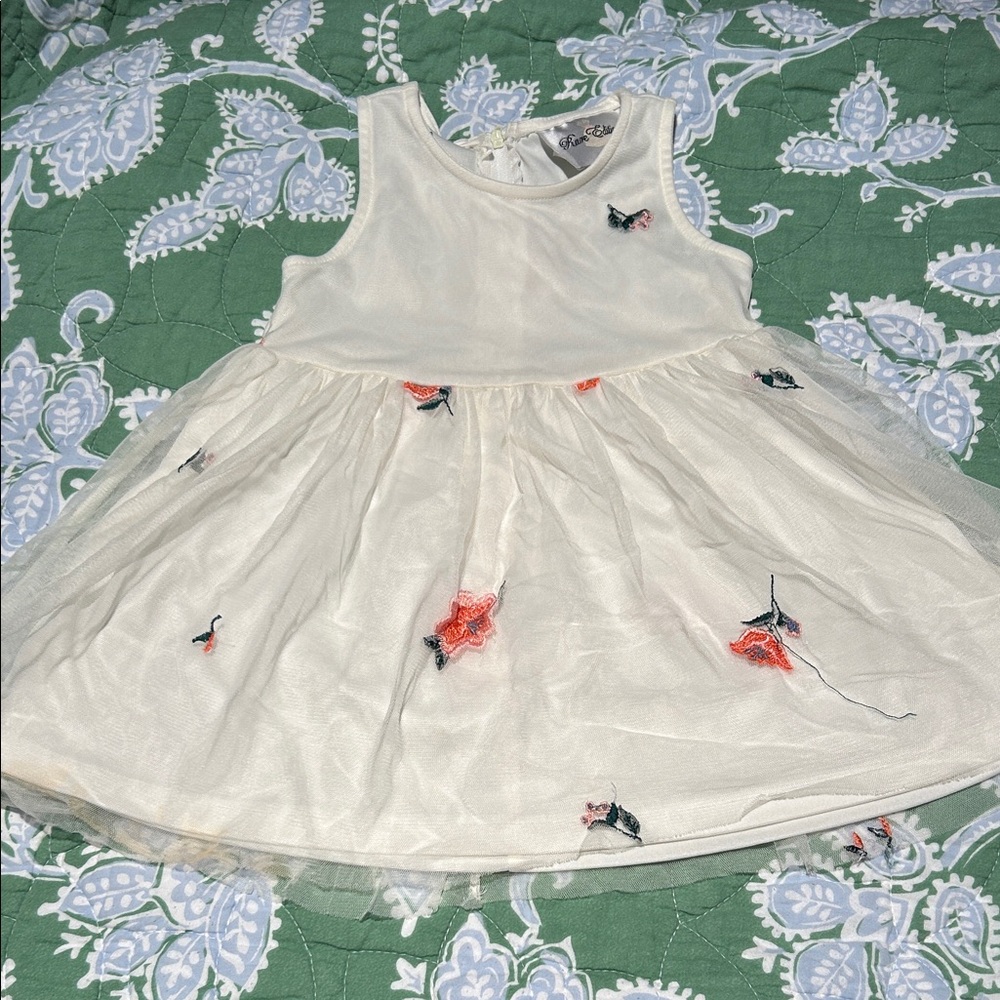 Rare Editions White Dress with Floral Accents